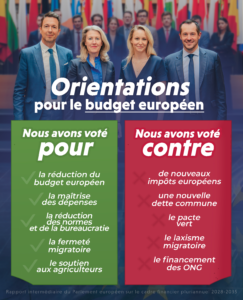 budget européen orientations vote Parlement européen, réduction dépenses publiques Europe, refus impôts européens, dette commune Europe, politique migratoire fermeté, soutien agriculteurs Europe, simplification normes, souveraineté européenne, Europe des nations